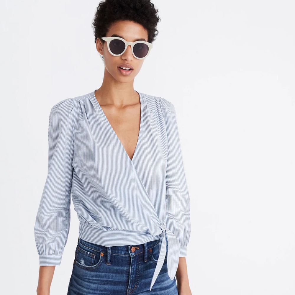 Madewell Wrap Top in Indigo Stripe